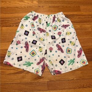 Vintage 90s Wacky Aztec Pop Art Shorts, Cactus Gitano, Size Small, Pockets